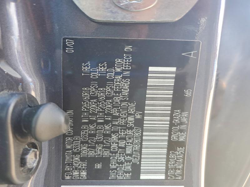 Aukcja sprzedaży 2007 Toyota 4runner, vin: JTEZU17R878078037, numer aukcji: 63900356
