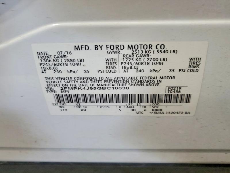 Продажа на аукционе авто 2016 Ford Edge, vin: 2FMPK4J95GBC16038, номер лота: 64088216
