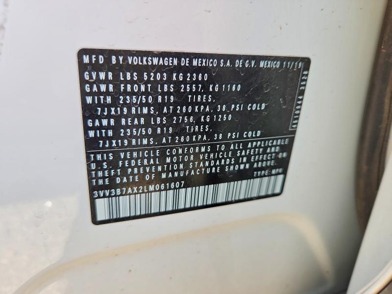 2020 Volkswagen Tiguan მანქანა იყიდება აუქციონზე, vin: 3VV3B7AX2LM061607, აუქციონის ნომერი: 63449696