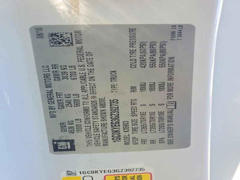 65493806 :رقم المزاد ، 1GC0KYEG3GZ392735 vin ، 2016 Chevrolet Silverado مزاد بيع