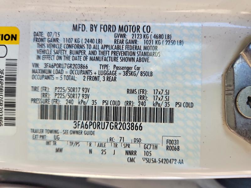 Продажа на аукционе авто 2016 Ford Fusion, vin: 3FA6P0RU7GR203866, номер лота: 65942196