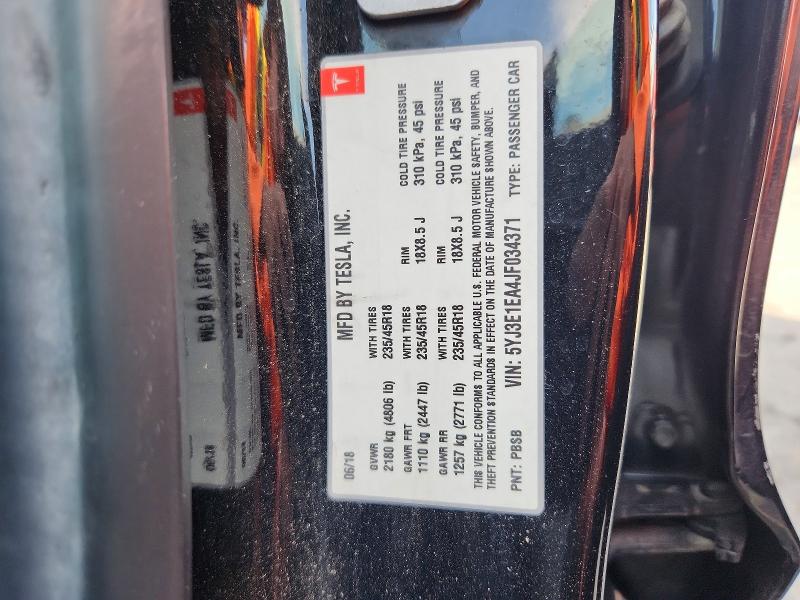 2018 Tesla Model 3 მანქანა იყიდება აუქციონზე, vin: 5YJ3E1EA4JF034371, აუქციონის ნომერი: 66128886