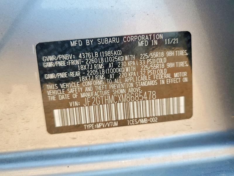 Aukcja sprzedaży 2021 Subaru Crosstrek, vin: JF2GTHMCXM8685478, numer aukcji: 64507396