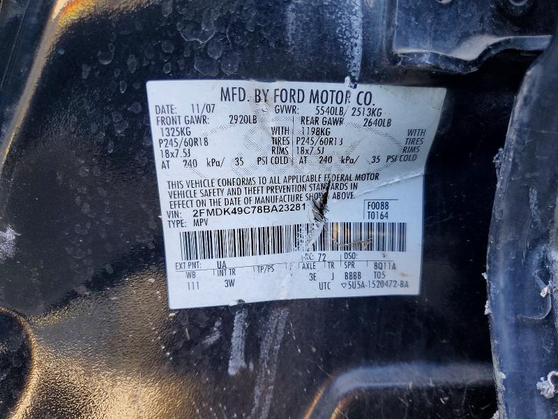 2008 Ford Edge მანქანა იყიდება აუქციონზე, vin: 2FMDK49C78BA23281, აუქციონის ნომერი: 64429216