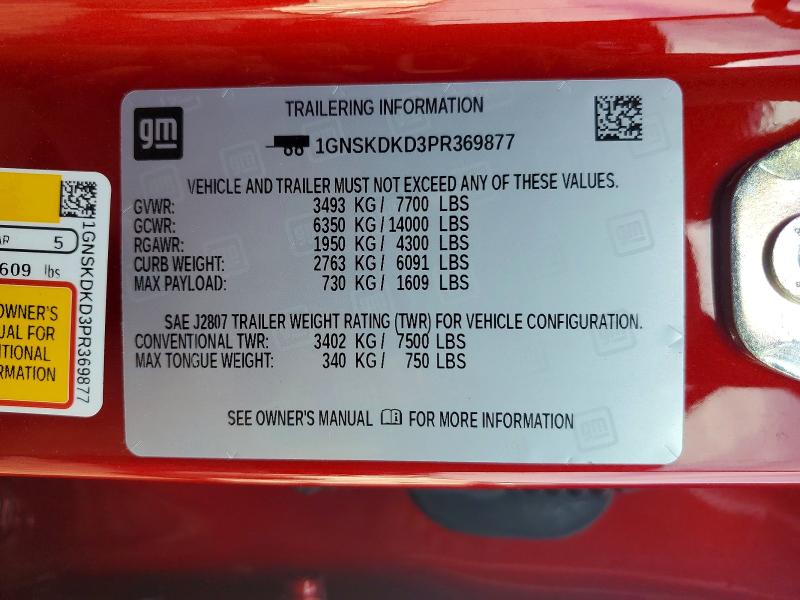 Продаж на аукціоні авто 2023 Chevrolet Suburban, vin: 1GNSKDKD3PR369877, номер лоту: 67288476