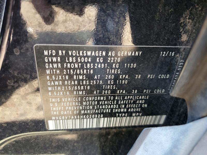 Auction sale of the 2017 Volkswagen Tiguan, vin: WVGBV7AX5HK020920, lot number: 62717236