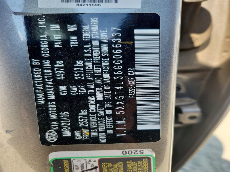 66257406 :رقم المزاد ، 5XXGT4L36GG066337 vin ، 2016 Kia Optima مزاد بيع