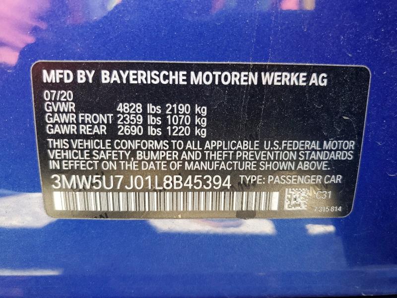 Продаж на аукціоні авто 2020 Bmw M340i, vin: 3MW5U7J01L8B45394, номер лоту: 63683026