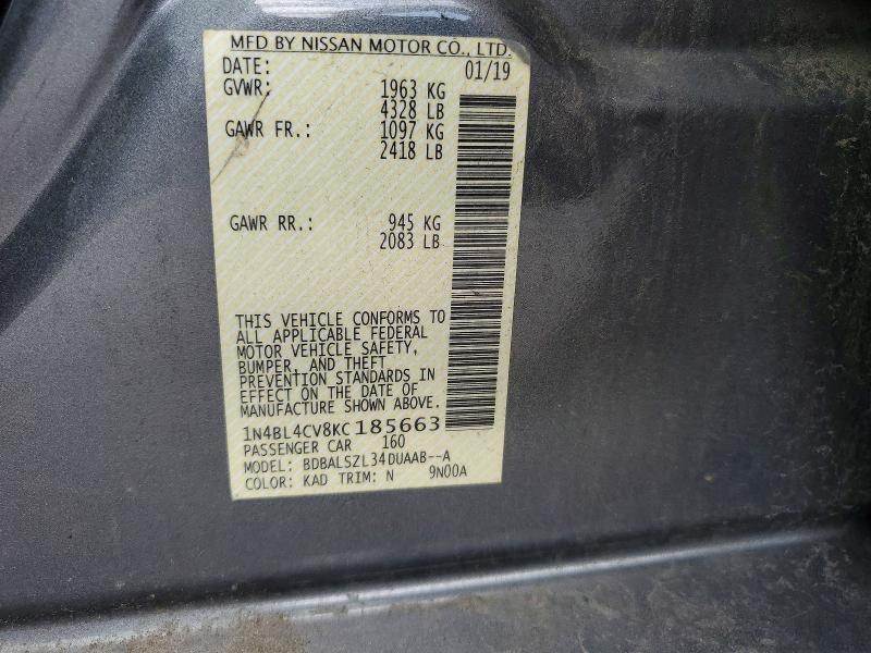 2019 Nissan Altima მანქანა იყიდება აუქციონზე, vin: 1N4BL4CV8KC185663, აუქციონის ნომერი: 65954466