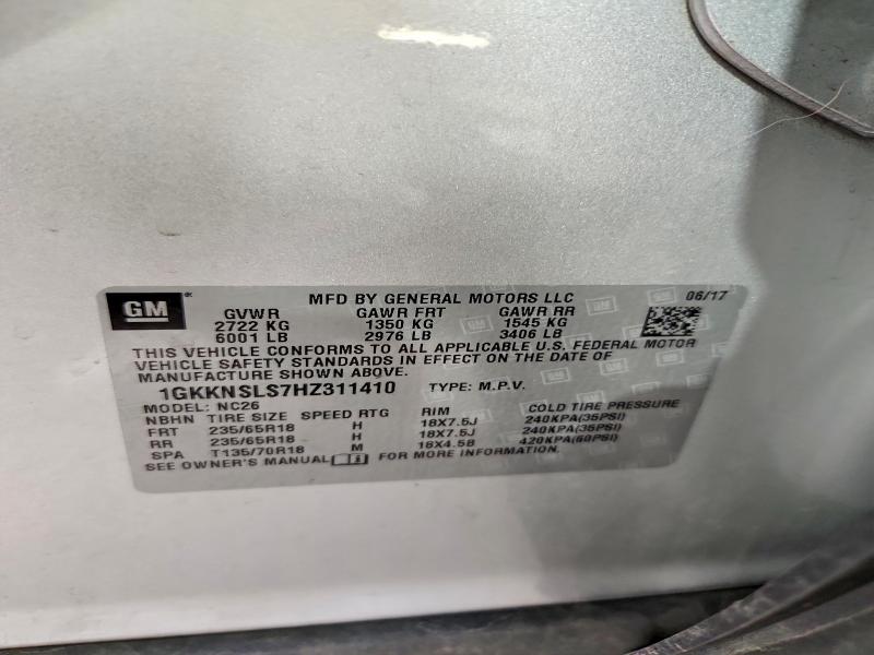 63314046 :رقم المزاد ، 1GKKNSLS7HZ311410 vin ، 2017 Gmc Acadia مزاد بيع
