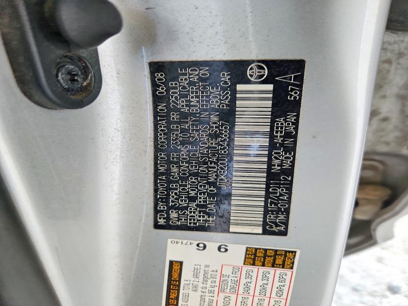 Aukcja sprzedaży 2008 Toyota Prius, vin: JTDKB20U183436657, numer aukcji: 66521776