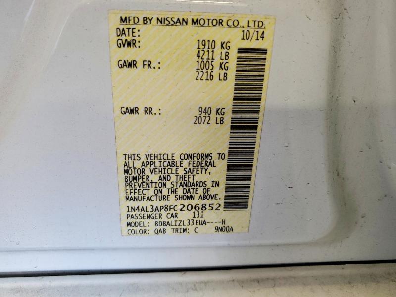 Aukcja sprzedaży 2015 Nissan Altima, vin: 1N4AL3AP8FC206852, numer aukcji: 66085056