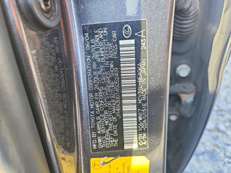 Aukcja sprzedaży 2004 Lexus Es, vin: JTHBA30G145052409, numer aukcji: 64974316