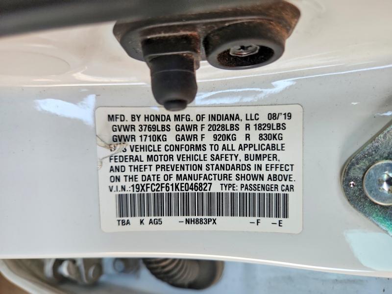 Aukcja sprzedaży 2019 Honda Civic, vin: 19XFC2F61KE046827, numer aukcji: 66822356