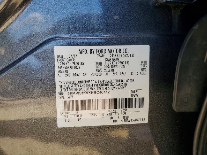 Продажа на аукционе авто 2017 Ford Edge, vin: 2FMPK3K9XHBC40412, номер лота: 65715946