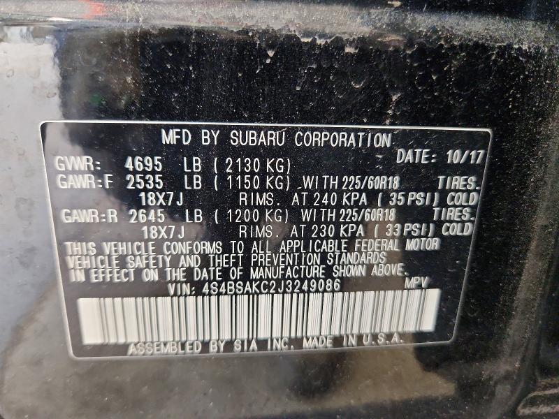 Продажа на аукционе авто 2018 Subaru Outback, vin: 4S4BSAKC2J3249086, номер лота: 65009866