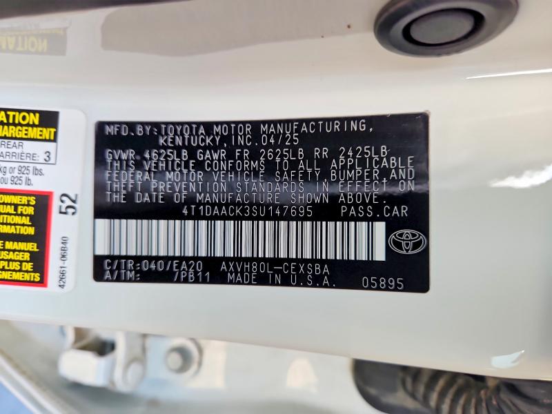 Aukcja sprzedaży 2025 Toyota Camry, vin: 4T1DAACK3SU147695, numer aukcji: 65417026