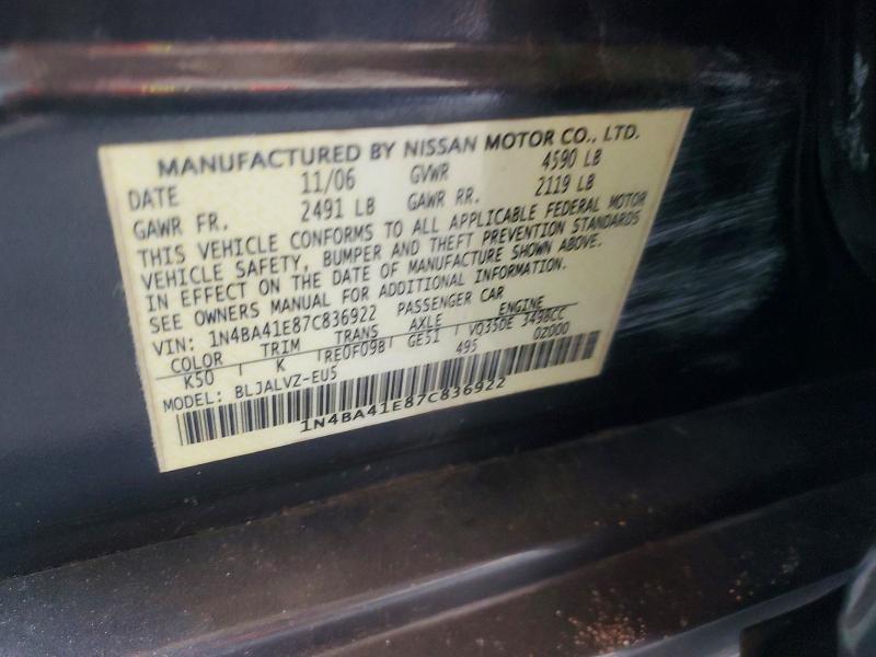 Продаж на аукціоні авто 2007 Nissan Maxima, vin: 1N4BA41E87C836922, номер лоту: 63944196
