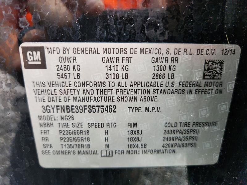 64552756 :رقم المزاد ، 3GYFNBE39FS575462 vin ، 2015 Cadillac Srx مزاد بيع