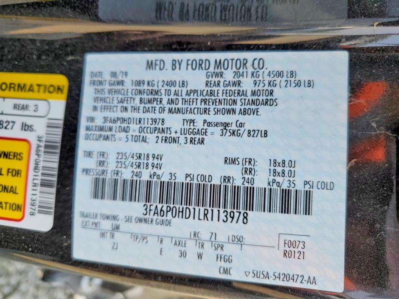 Продажа на аукционе авто 2020 Ford Fusion, vin: 3FA6P0HD1LR113978, номер лота: 63345896