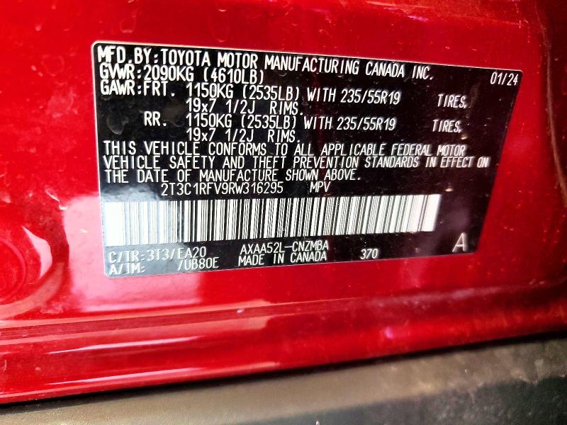 2024 Toyota Rav4 მანქანა იყიდება აუქციონზე, vin: 2T3C1RFV9RW316295, აუქციონის ნომერი: 66117616