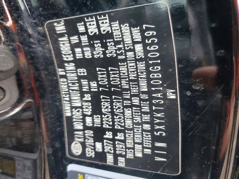 2011 Kia Sorento მანქანა იყიდება აუქციონზე, vin: 5XYKT3A10BG106597, აუქციონის ნომერი: 65301516