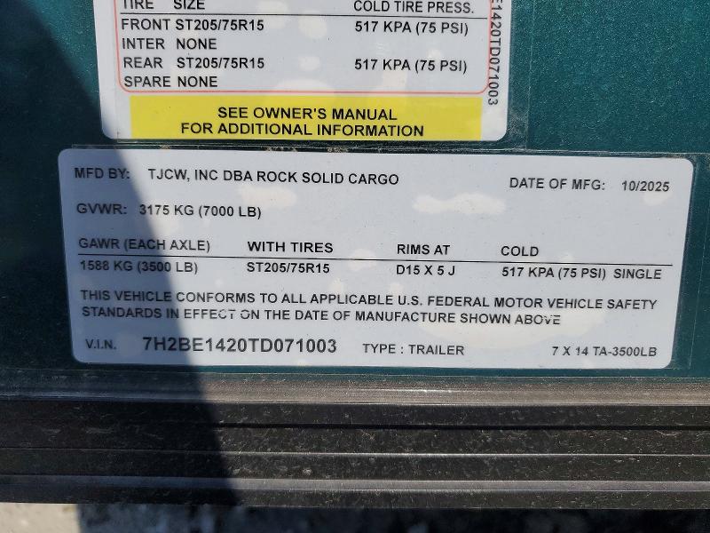 2026 Rock Solid Carg Enclosed C მანქანა იყიდება აუქციონზე, vin: 7H2BE1420TD071003, აუქციონის ნომერი: 65625216