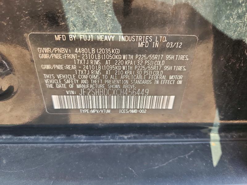 Aukcja sprzedaży 2012 Subaru Forester, vin: JF2SHBDCXCH456449, numer aukcji: 66996096
