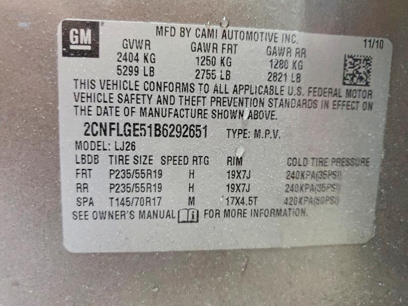 Продаж на аукціоні авто 2011 Chevrolet Equinox, vin: 2CNFLGE51B6292651, номер лоту: 64956696