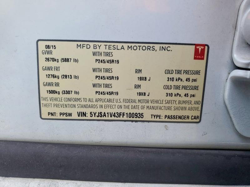 Продажа на аукционе авто 2015 Tesla Model S, vin: 5YJSA1V43FF100935, номер лота: 64907856