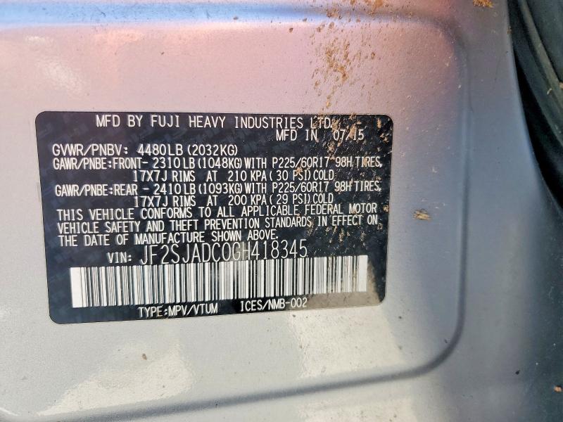 Aukcja sprzedaży 2016 Subaru Forester, vin: JF2SJADC0GH418345, numer aukcji: 65337166