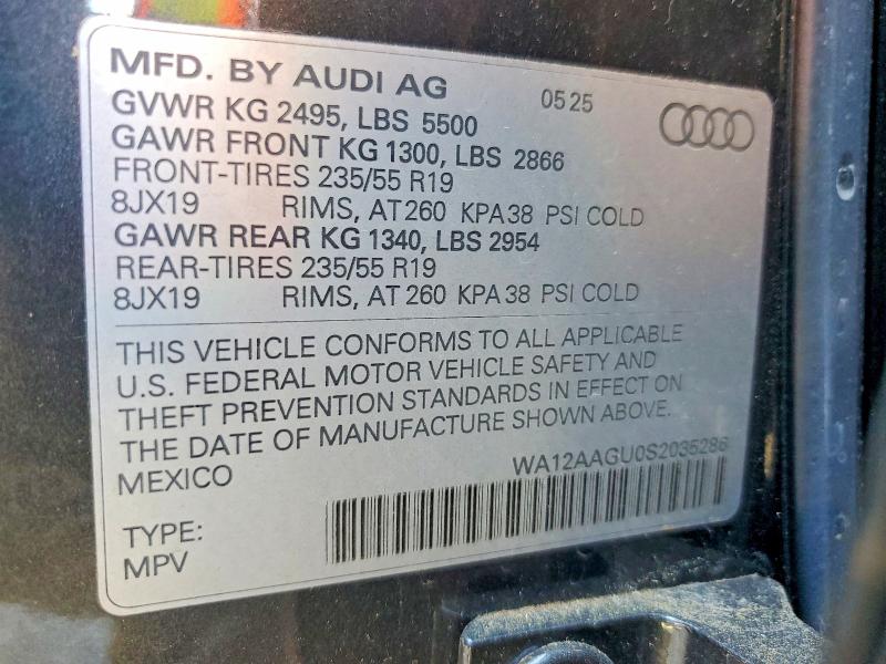 2025 Audi Q5 მანქანა იყიდება აუქციონზე, vin: WA12AAGU0S2035286, აუქციონის ნომერი: 64204666