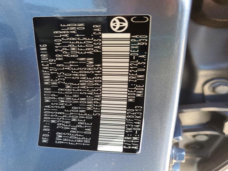 66224346 :رقم المزاد ، 5YFEPRAE5LP091454 vin ، 2020 Toyota Corolla مزاد بيع