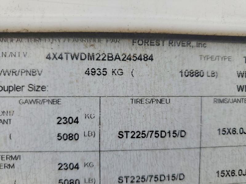 2011 Foresriver Wildwood მანქანა იყიდება აუქციონზე, vin: 4X4TWDM22BA245484, აუქციონის ნომერი: 74893236