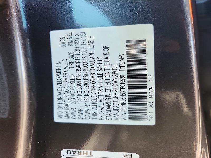 2026 Honda Odyssey მანქანა იყიდება აუქციონზე, vin: 5FNRL6H63TB015530, აუქციონის ნომერი: 65796256