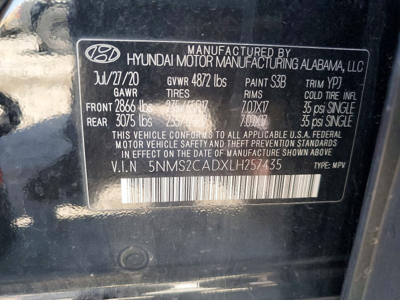 63702776 :رقم المزاد ، 5NMS2CADXLH257435 vin ، 2020 Hyundai Santa Fe مزاد بيع