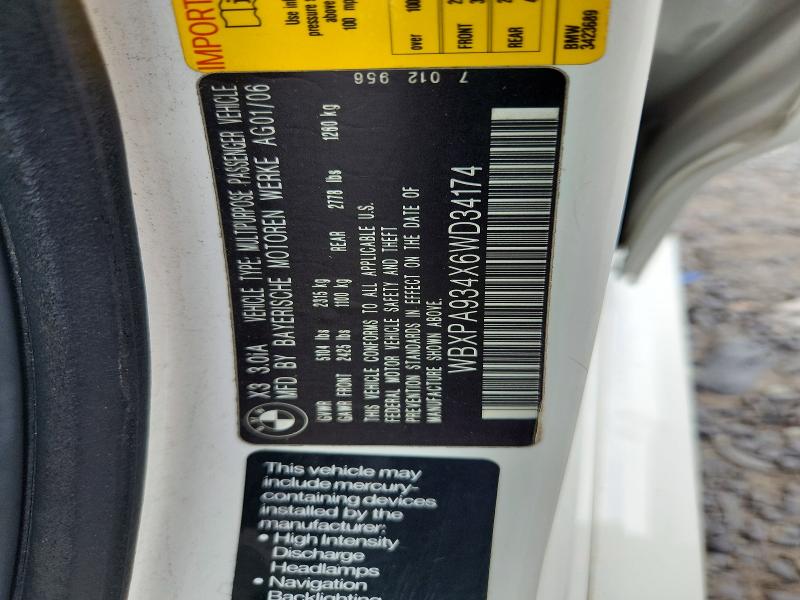 Продаж на аукціоні авто 2006 Bmw X3, vin: WBXPA934X6WD34174, номер лоту: 64730806