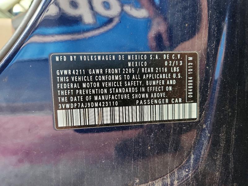 64665726 :رقم المزاد ، 3VWDP7AJ9DM423110 vin ، 2013 Volkswagen Jetta مزاد بيع