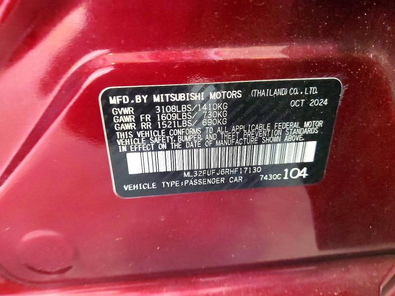 Продаж на аукціоні авто 2024 Mitsubishi Mirage, vin: ML32FUFJ6RHF17130, номер лоту: 66537116