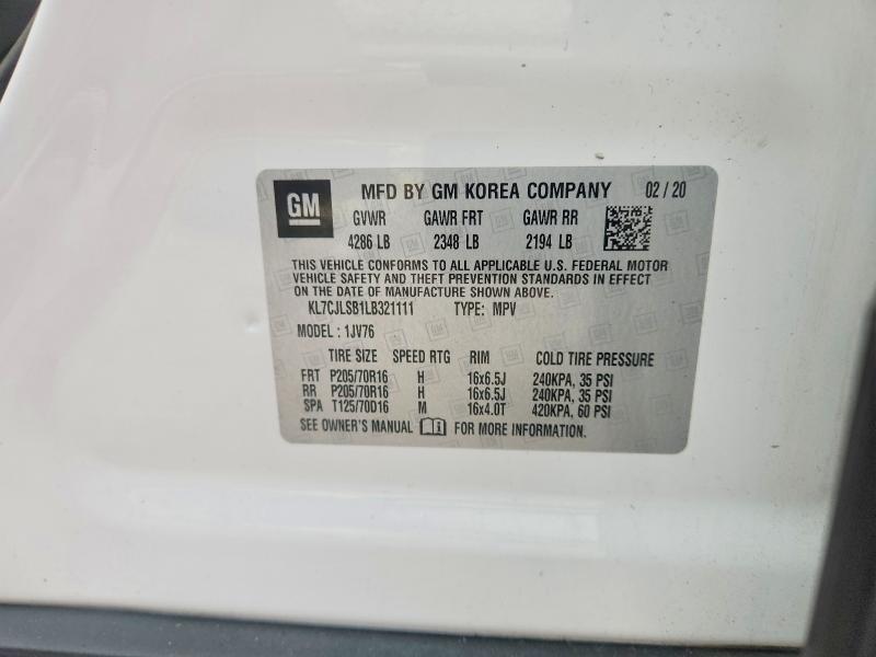 Aukcja sprzedaży 2020 Chevrolet Trax, vin: KL7CJLSB1LB321111, numer aukcji: 64465026