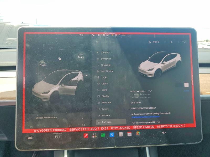 Продажа на аукционе авто 2020 Tesla Model Y, vin: 5YJYGDEE3LF008657, номер лота: 65333346