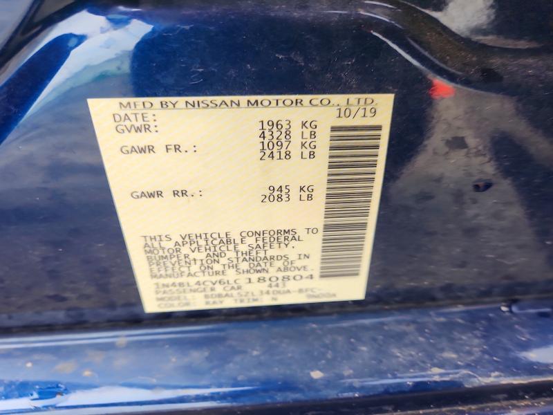 Aukcja sprzedaży 2020 Nissan Altima, vin: 1N4BL4CV6LC180804, numer aukcji: 65829766