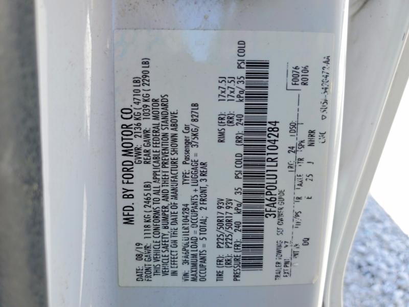Aukcja sprzedaży 2020 Ford Fusion, vin: 3FA6P0LU1LR104284, numer aukcji: 66688146