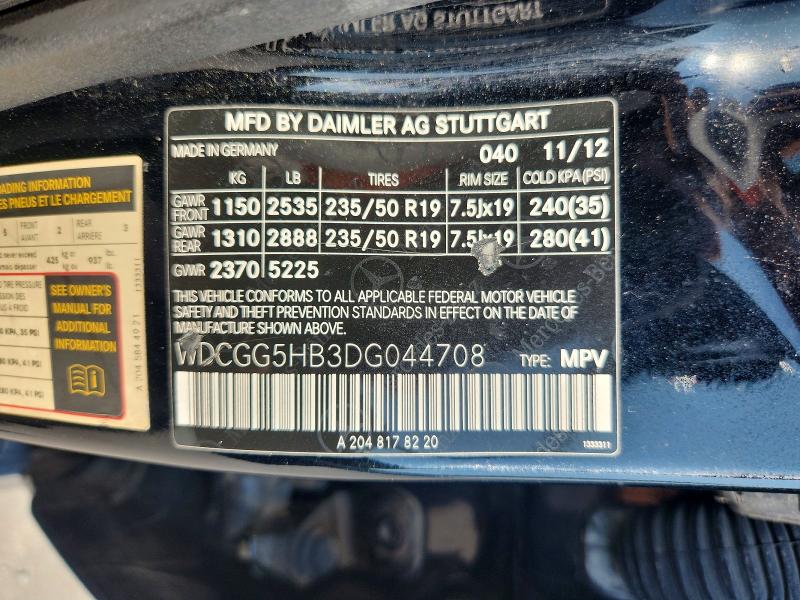 61977456 :رقم المزاد ، WDCGG5HB3DG044708 vin ، 2013 Mercedes-benz Glk مزاد بيع