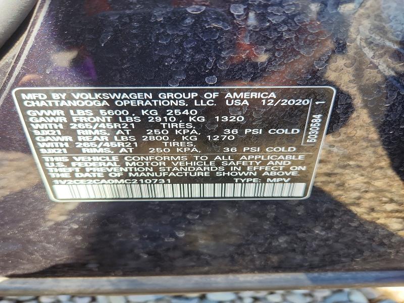 Продаж на аукціоні авто 2021 Volkswagen Atlas Cross Sport, vin: 1V2CE2CA0MC210731, номер лоту: 65908766