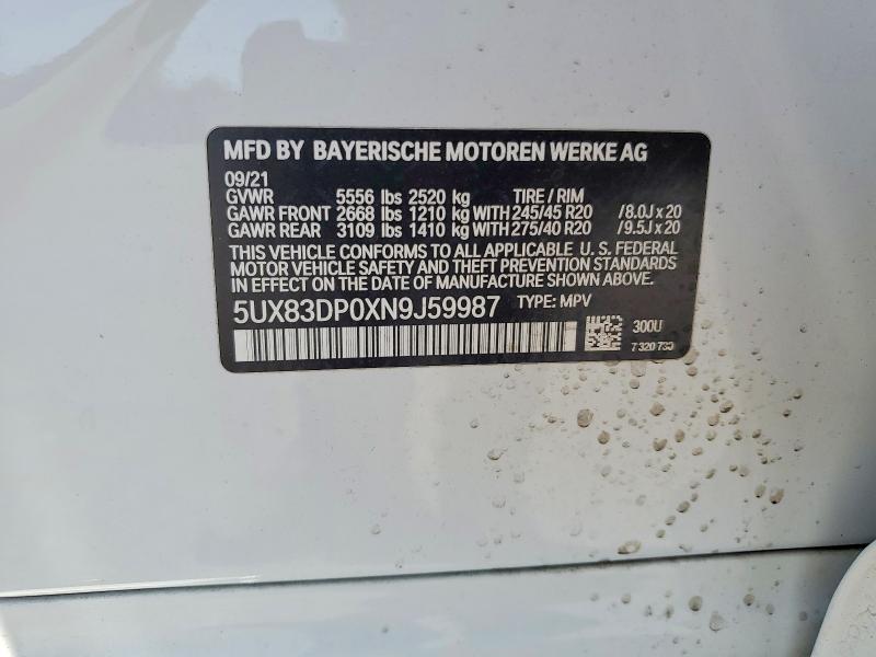 Продаж на аукціоні авто 2022 Bmw X3, vin: 5UX83DP0XN9J59987, номер лоту: 61333196
