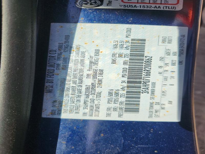 65755346 :رقم المزاد ، 3FAHP07166R200862 vin ، 2006 Ford Fusion مزاد بيع