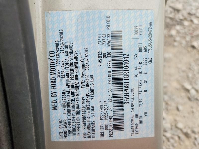 Aukcja sprzedaży 2008 Ford Fusion, vin: 3FAHP08118R104042, numer aukcji: 66975826