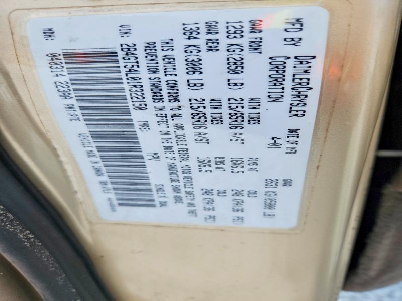 Продаж на аукціоні авто 2001 Dodge Grand Caravan, vin: 2B4GT54L01R322150, номер лоту: 64012726