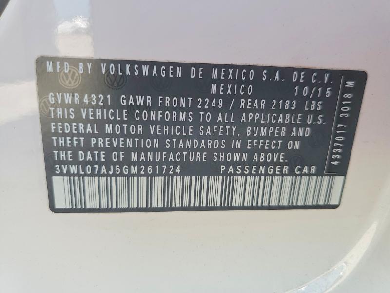 64257376 :رقم المزاد ، 3VWL07AJ5GM261724 vin ، 2016 Volkswagen Jetta مزاد بيع